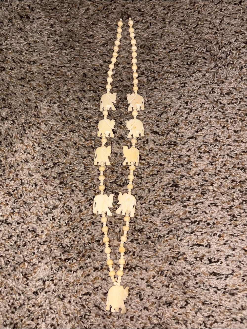 Vintage Elephant Bone Carved necklace 17 1/2 inches long Made in Asia